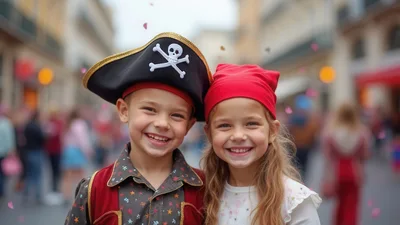 Two Happy Children Dressed In Pirate Costumes