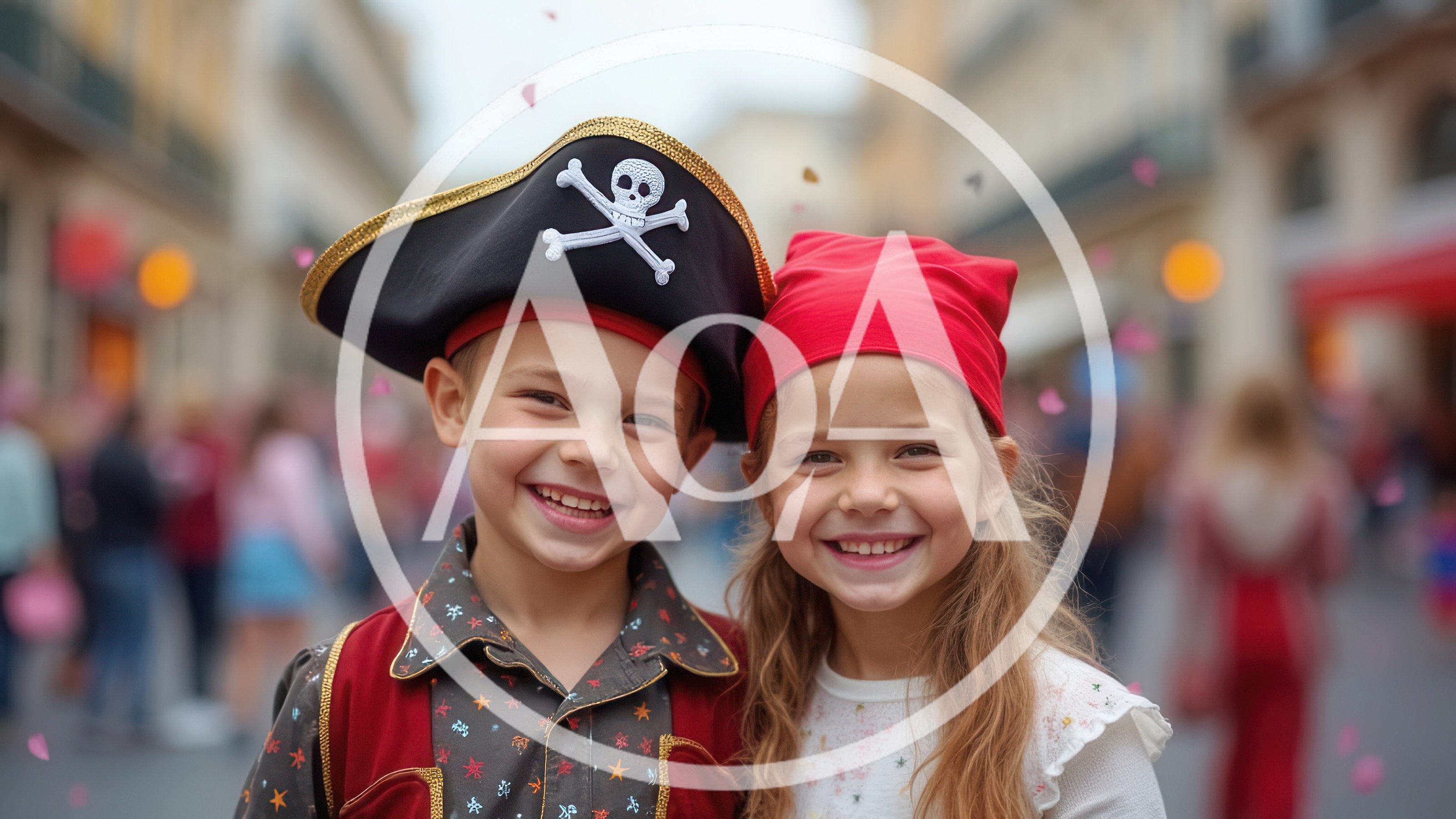 Two Happy Children Dressed In Pirate Costumes
