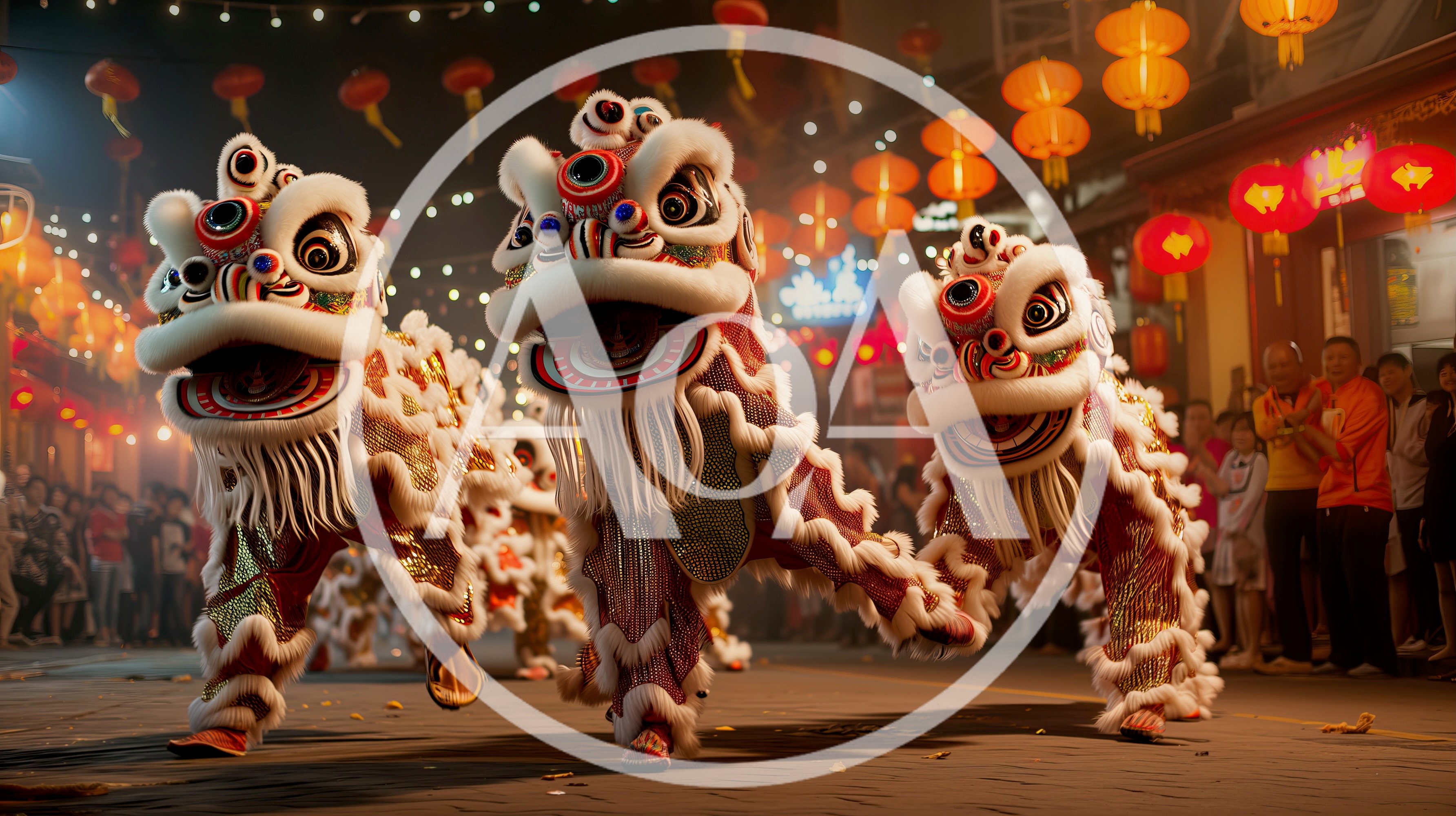 Traditional Chinese Lion Dance Performance During Lunar New Year