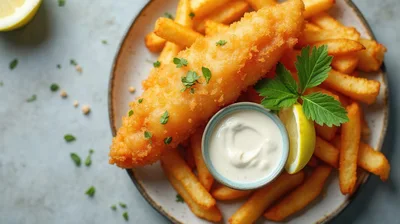Crispy Battered Fish And Chips With Tartar Sauce