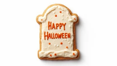 Tombstone Shaped Halloween Cookie With Icing