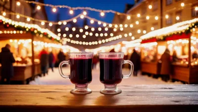 Two Mugs Of Mulled Wine At A Christmas Market