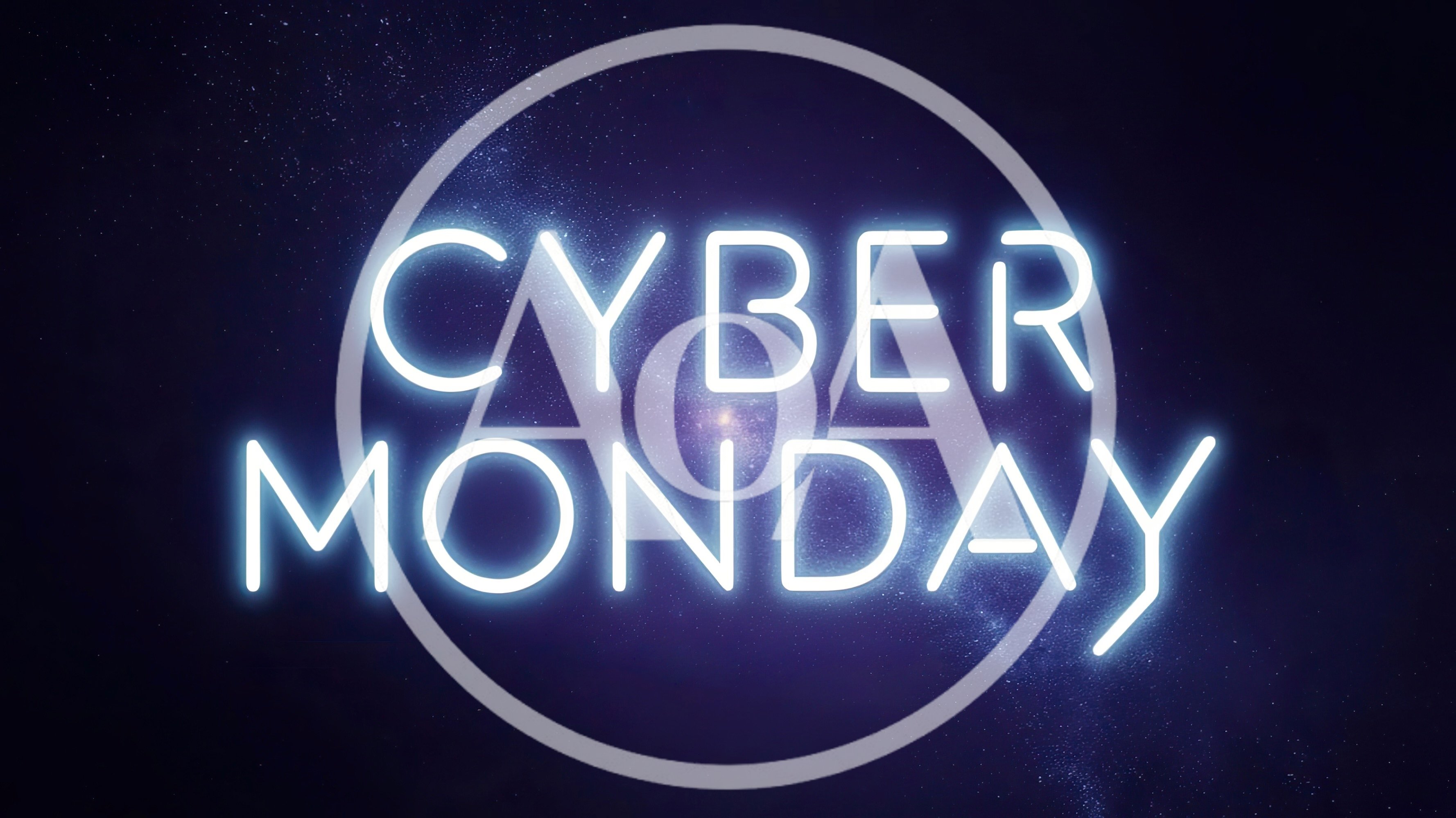 Neon Cyber Monday Text On A Starry Galaxy Background