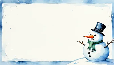 Watercolor Snowman Illustration With Blank Winter Border