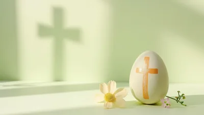 Easter Egg With Painted Cross And Flower