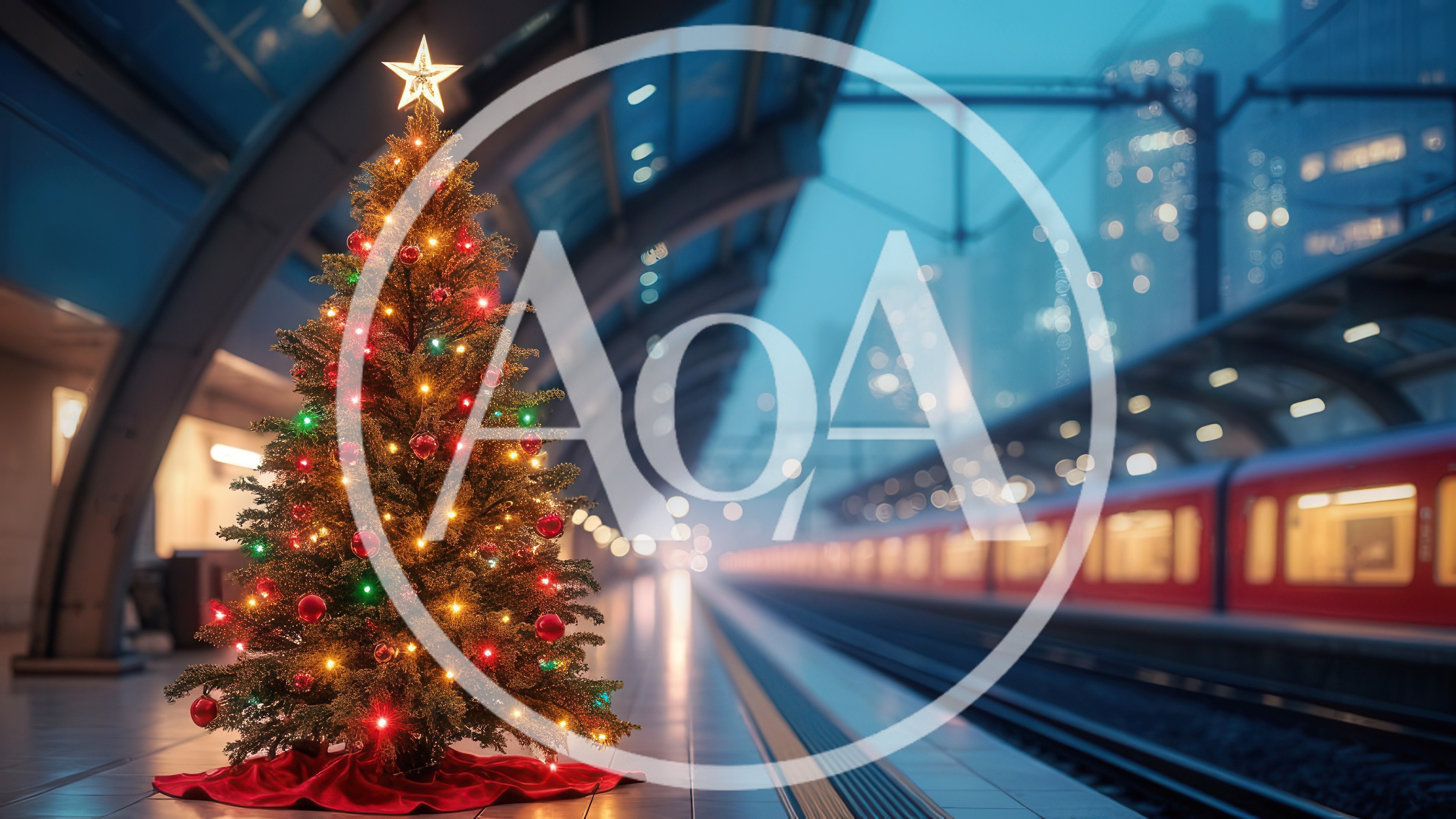 Christmas Tree on a Modern Train Station Platform