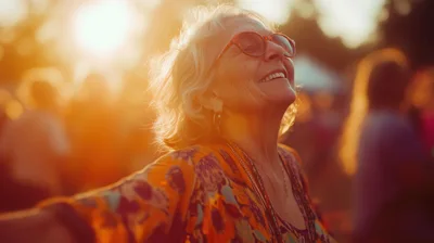 Happy Senior Woman Enjoying Outdoor Music Festival