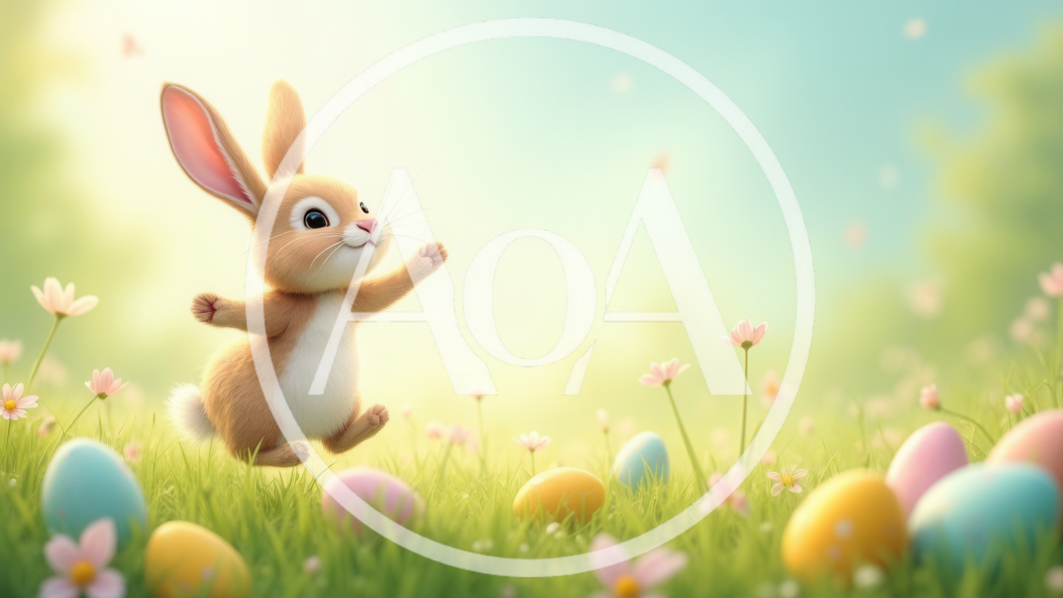 Cute Cartoon Bunny Jumping in Spring Meadow