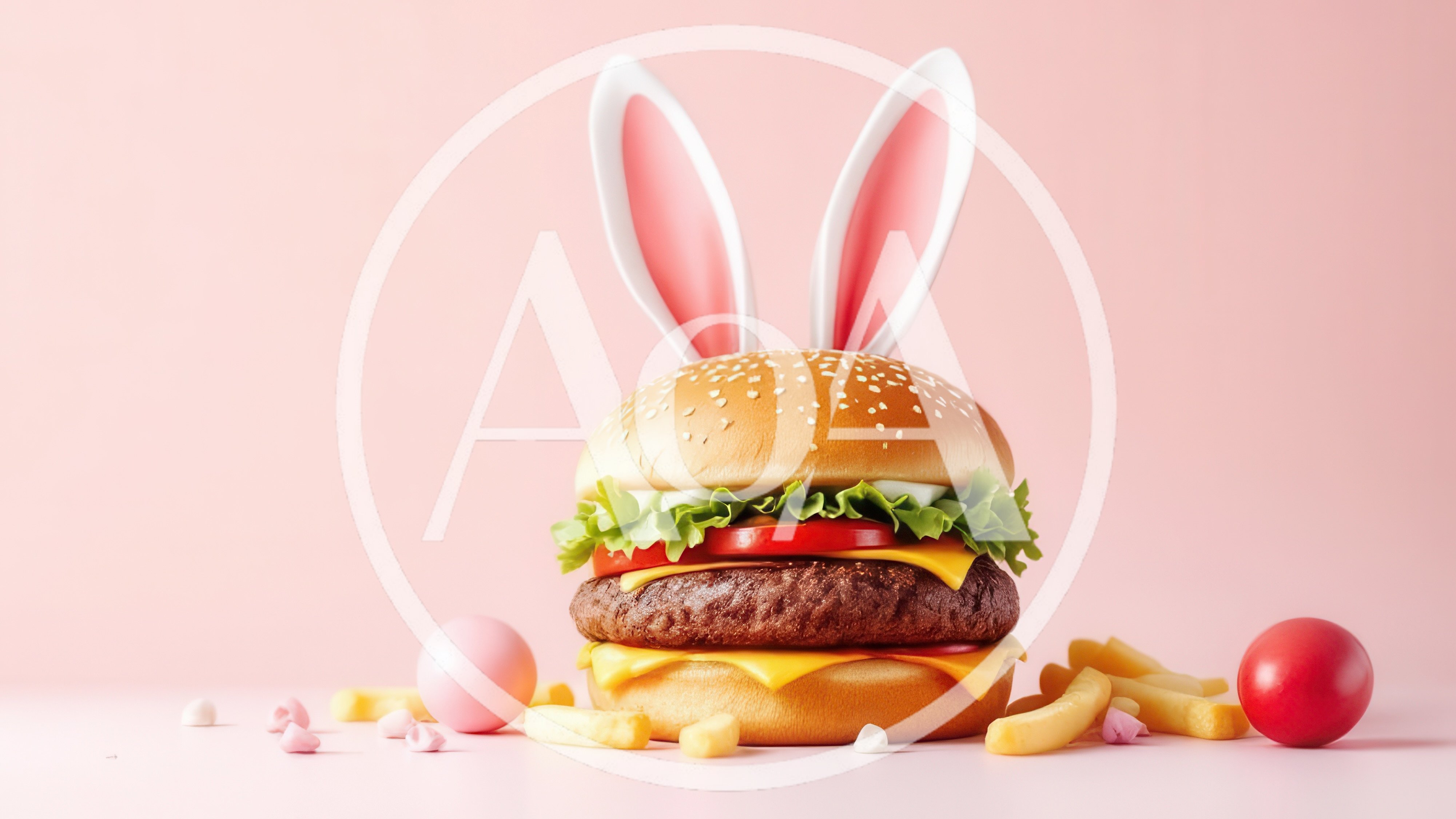 Easter Burger With Bunny Ears And Festive Decorations