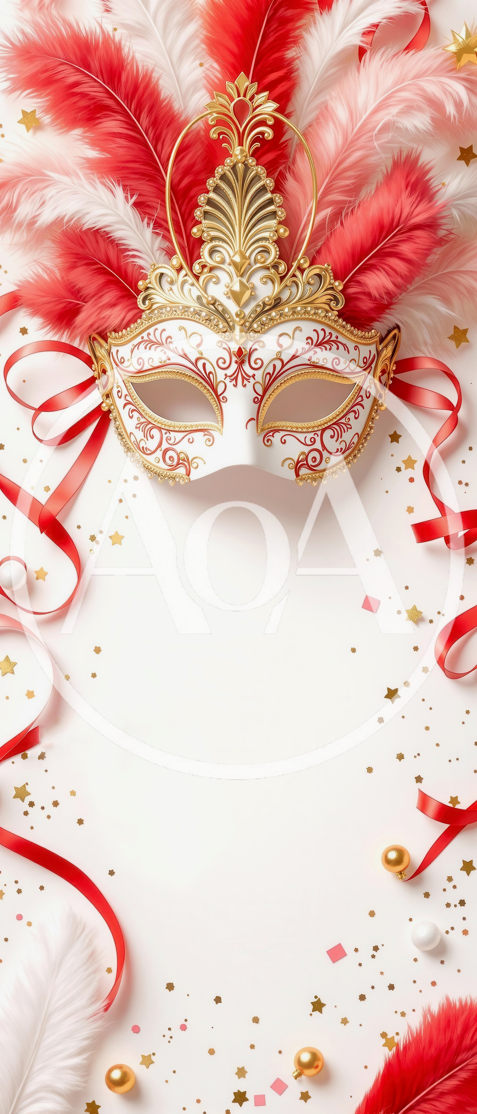 Venetian Masquerade Mask With Red Feathers And Ribbons