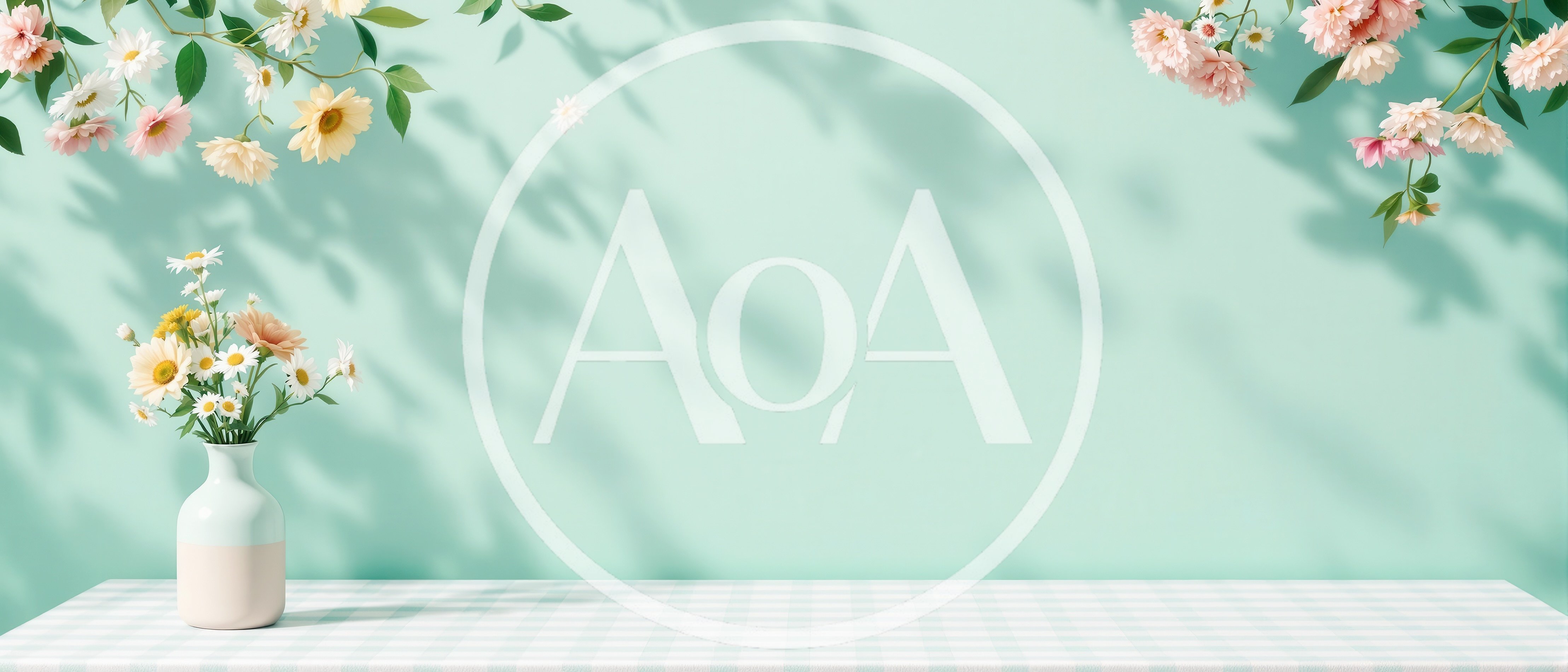 Vase of Flowers on a Gingham Tabletop