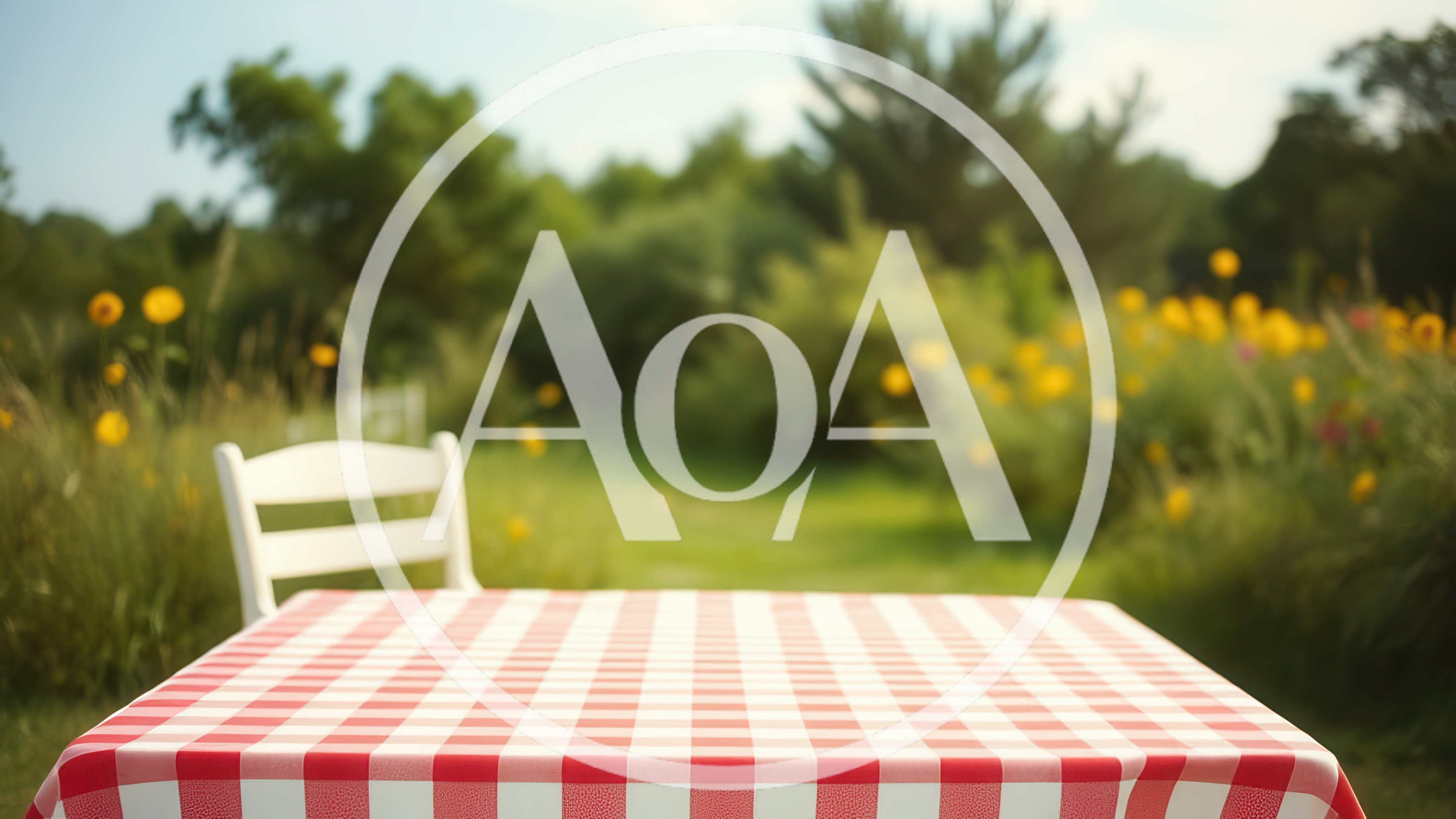 Picnic Table With Red Gingham Cloth In Garden