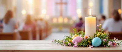 Easter Candle With Decorated Eggs In A Church