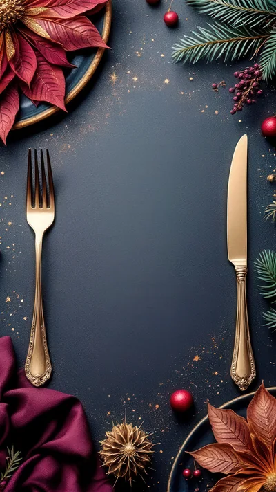 Elegant Christmas Table Setting With Gold Cutlery