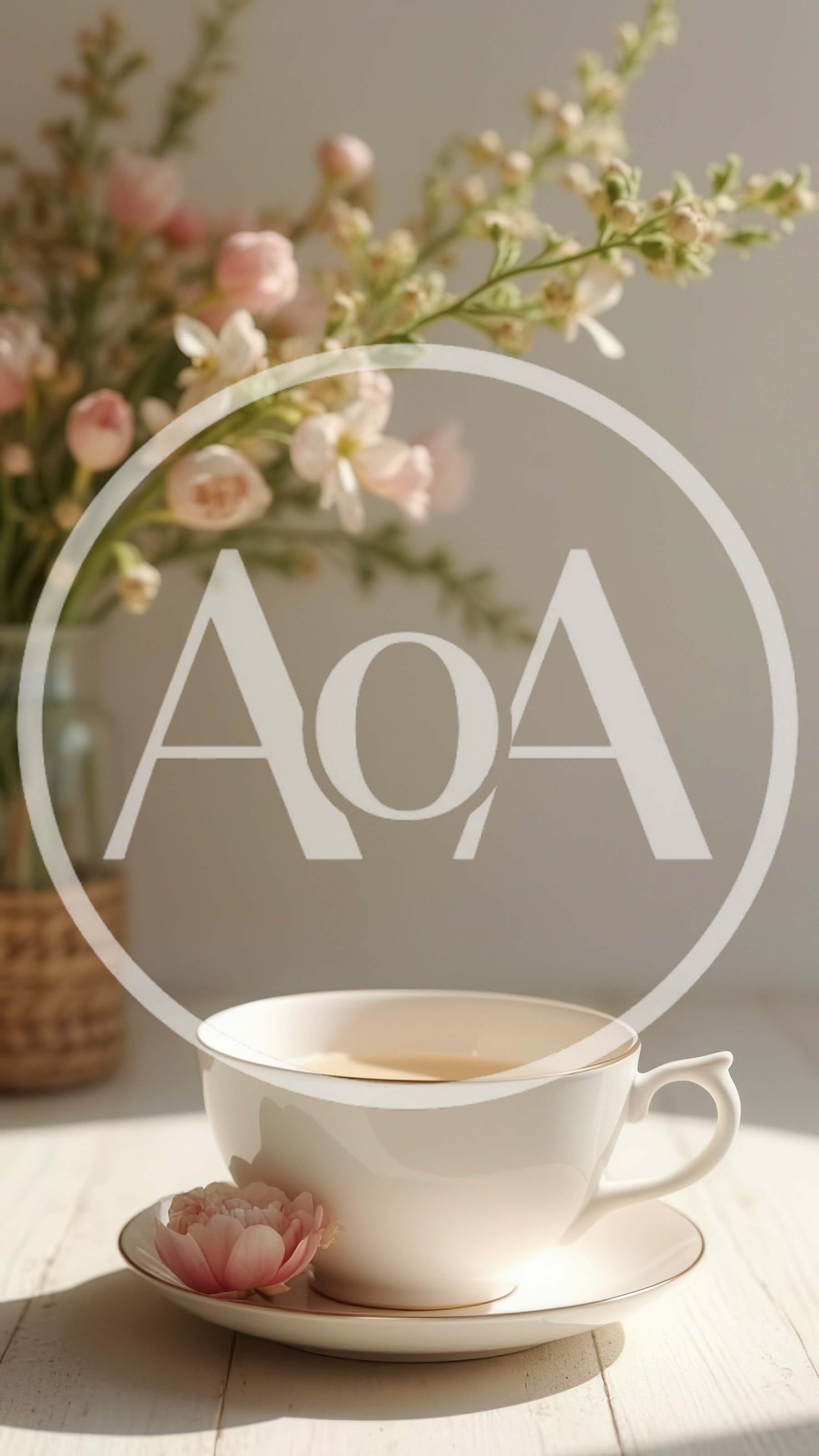 Elegant Teacup With Pink Flower On Wooden Table