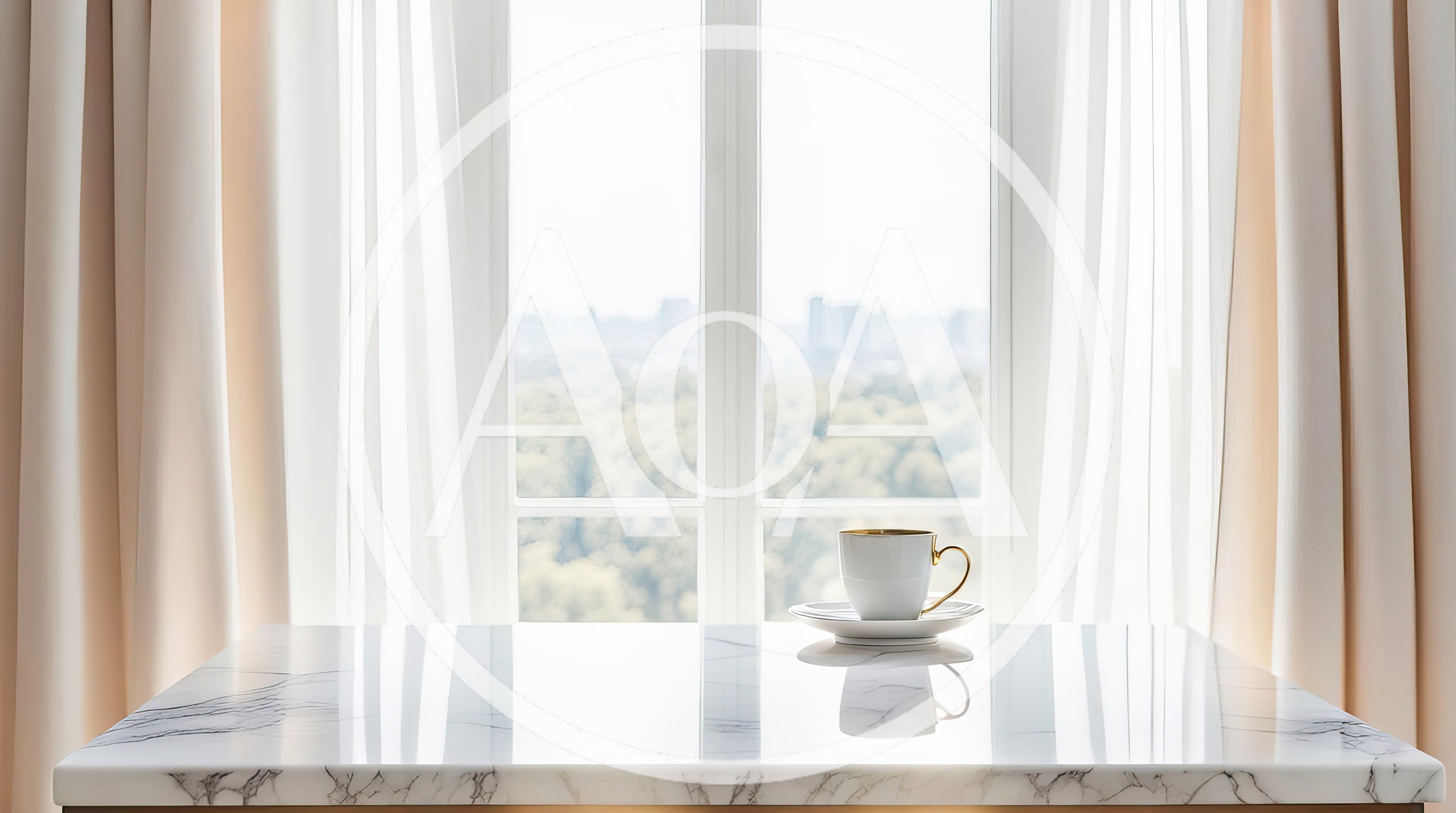 Coffee Cup on Marble Table by Window