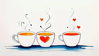 Three Coffee Cups With Heart Illustrations