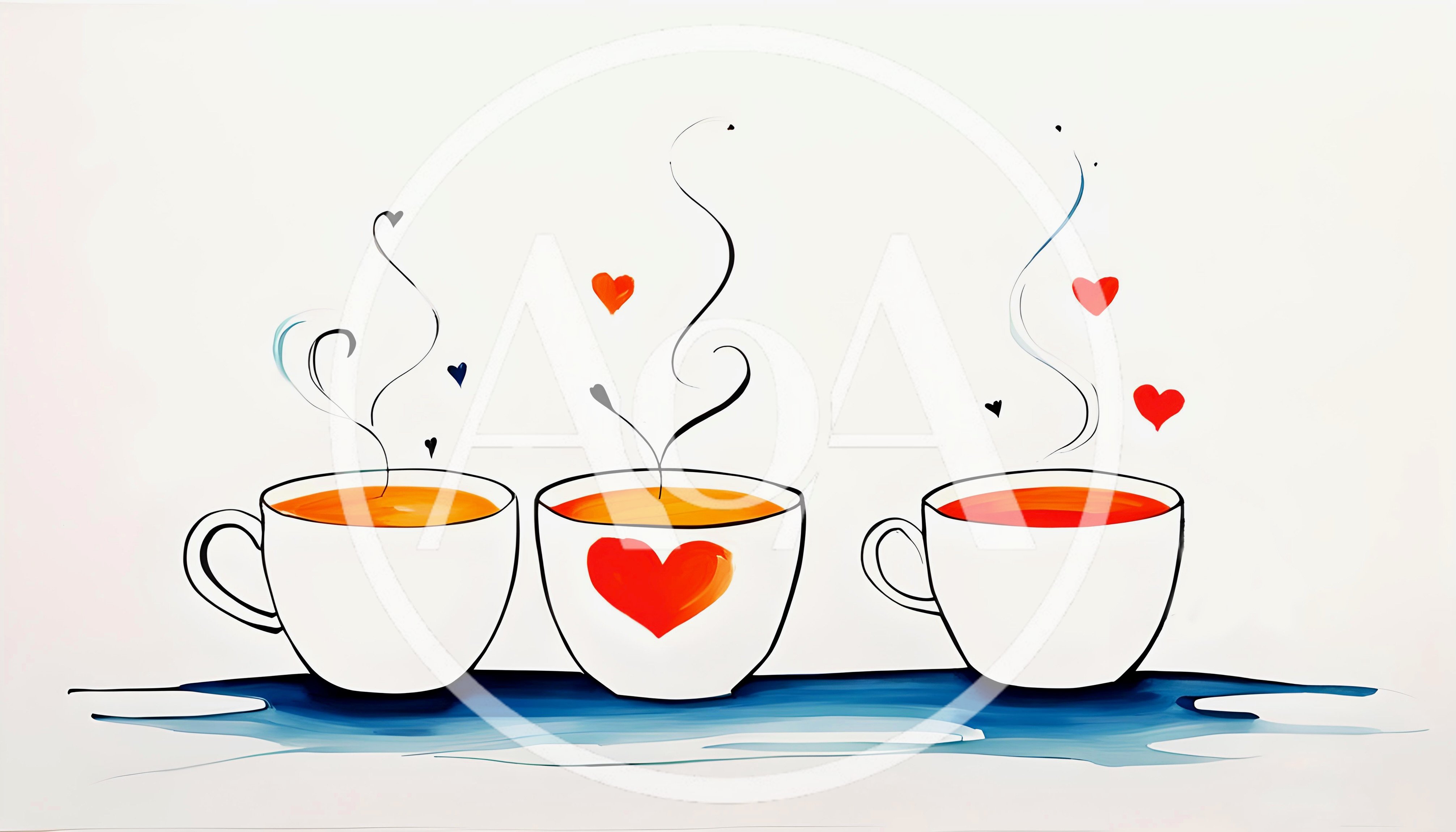 Three Coffee Cups With Heart Illustrations
