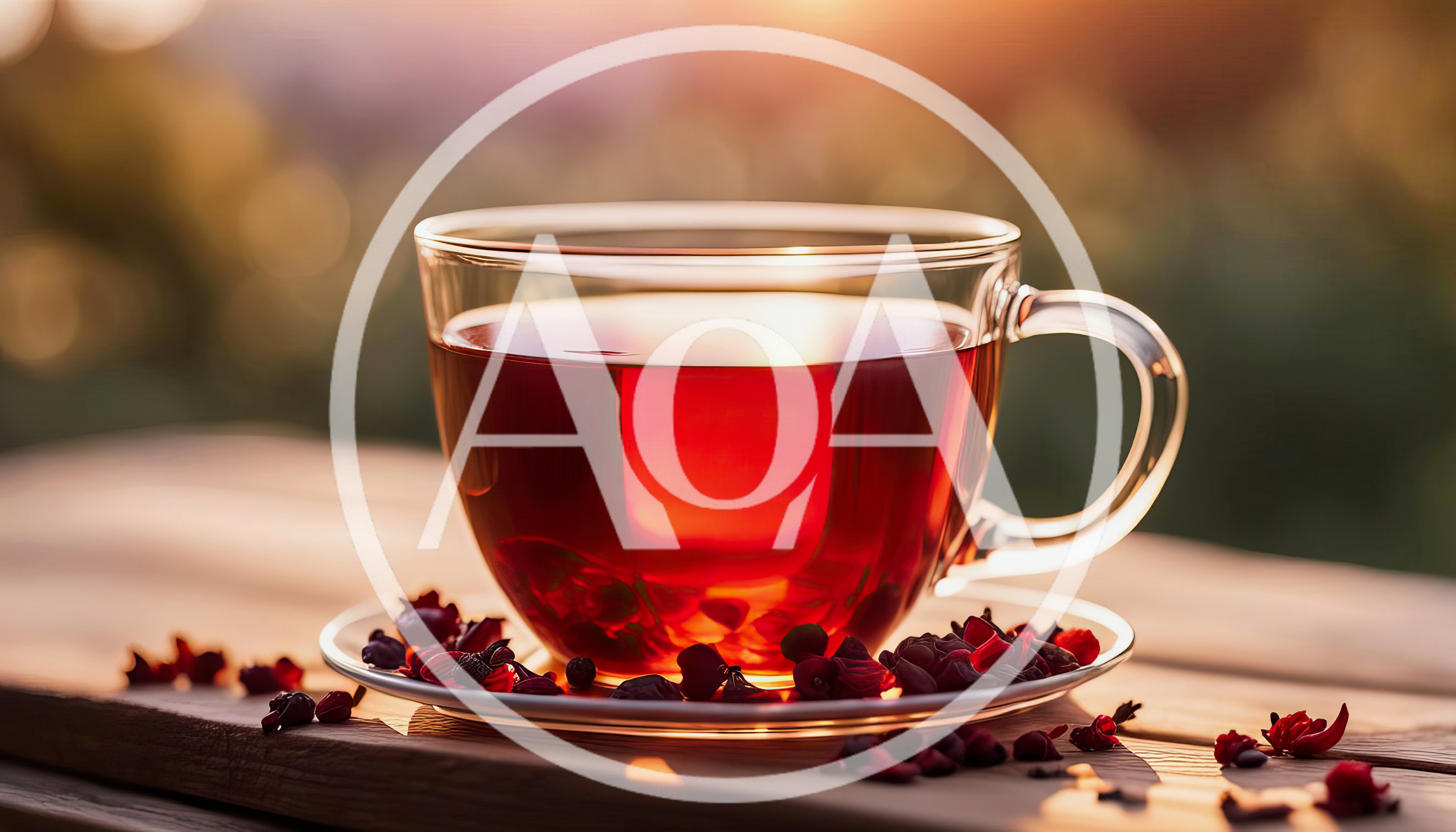 Glass Cup Of Hibiscus Tea On Wooden Table