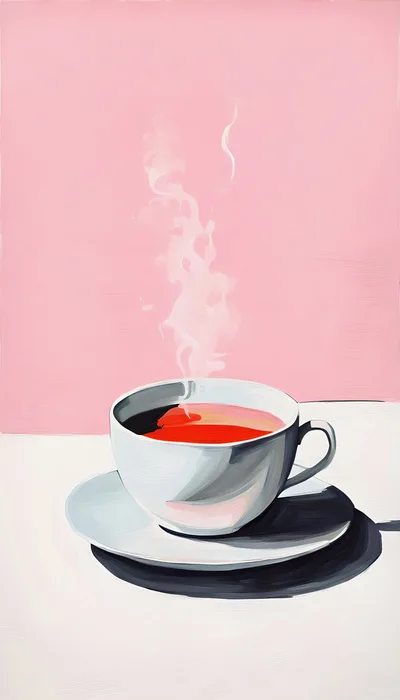 Oil Painting Of A Steaming Cup Of Tea
