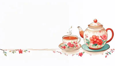 Floral Teapot And Teacup Set Illustration