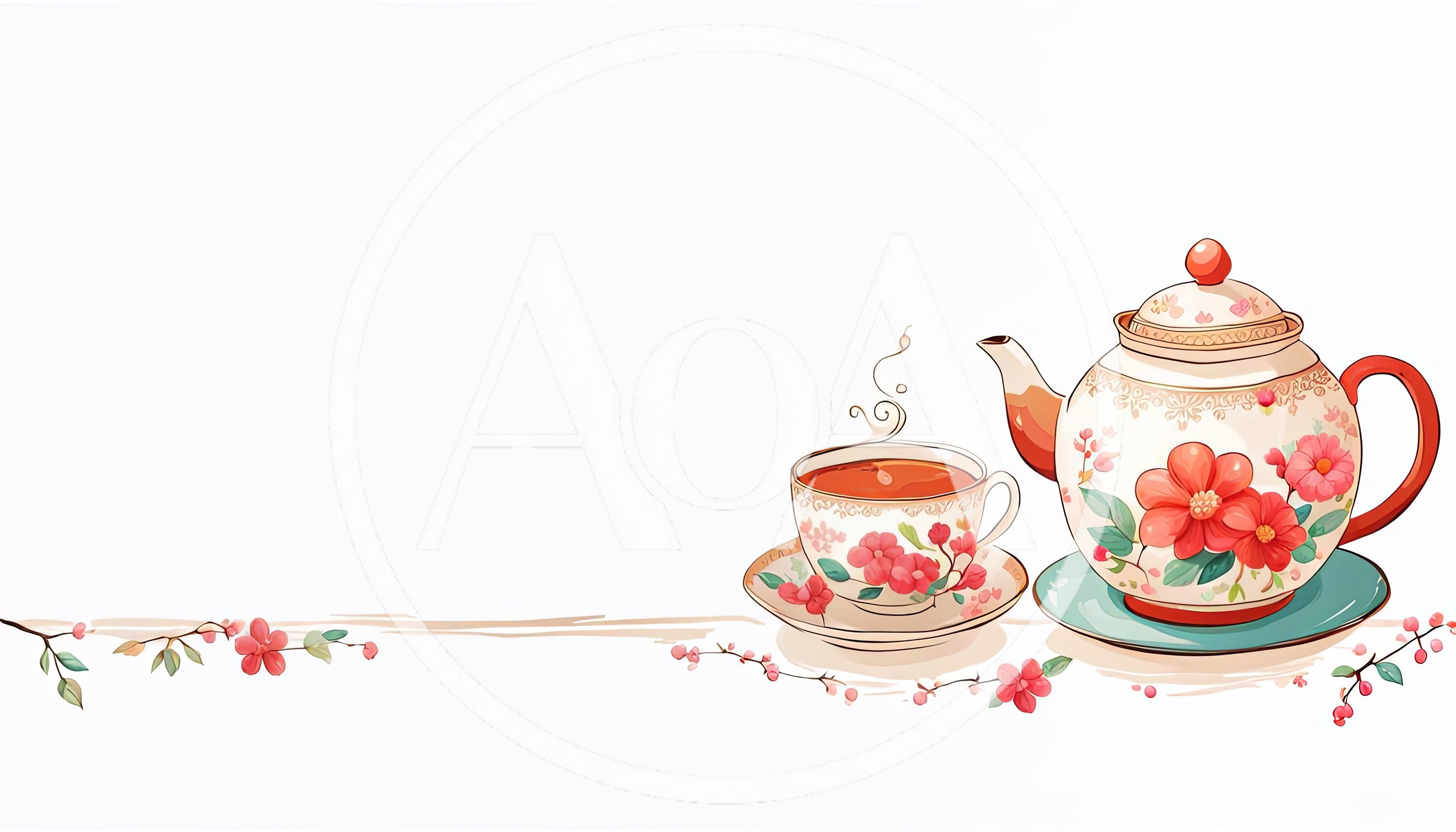 Floral Teapot And Teacup Set Illustration