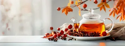 Glass Teapot with Autumn Spices and Berries