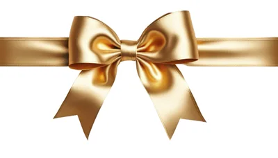 Golden Satin Ribbon Bow Isolated on White Background