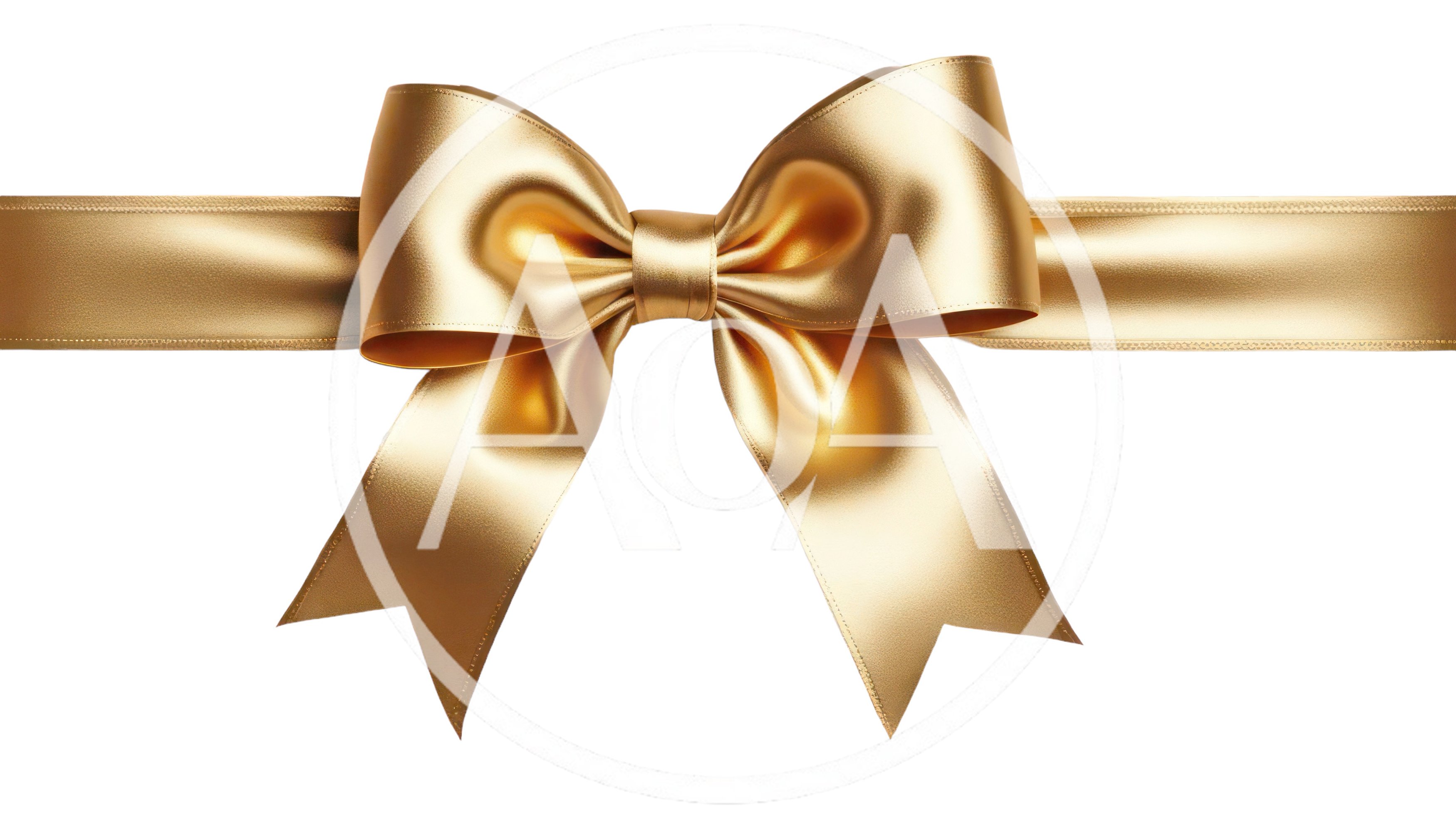 Golden Satin Ribbon Bow Isolated on White Background
