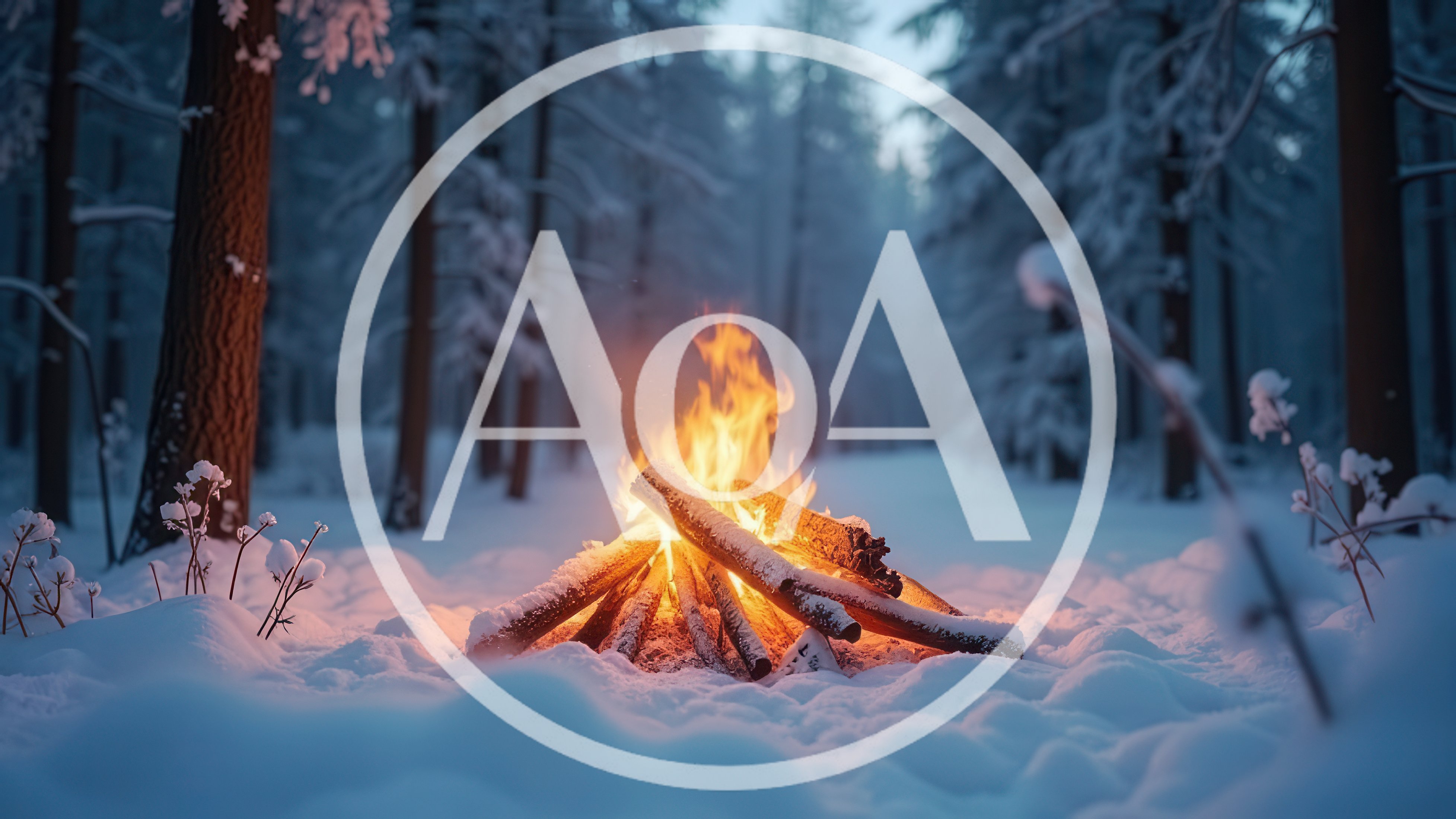 Campfire Burning In A Snowy Winter Forest