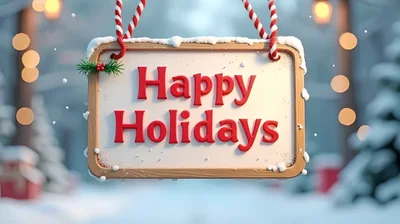 Hanging Wooden Sign With Happy Holidays Text