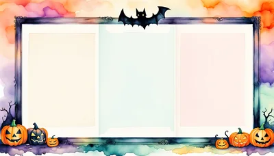 Halloween Themed Triple Photo Frame With Pumpkins And Bat