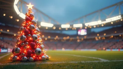 Christmas Tree Made Of Soccer Balls In Stadium