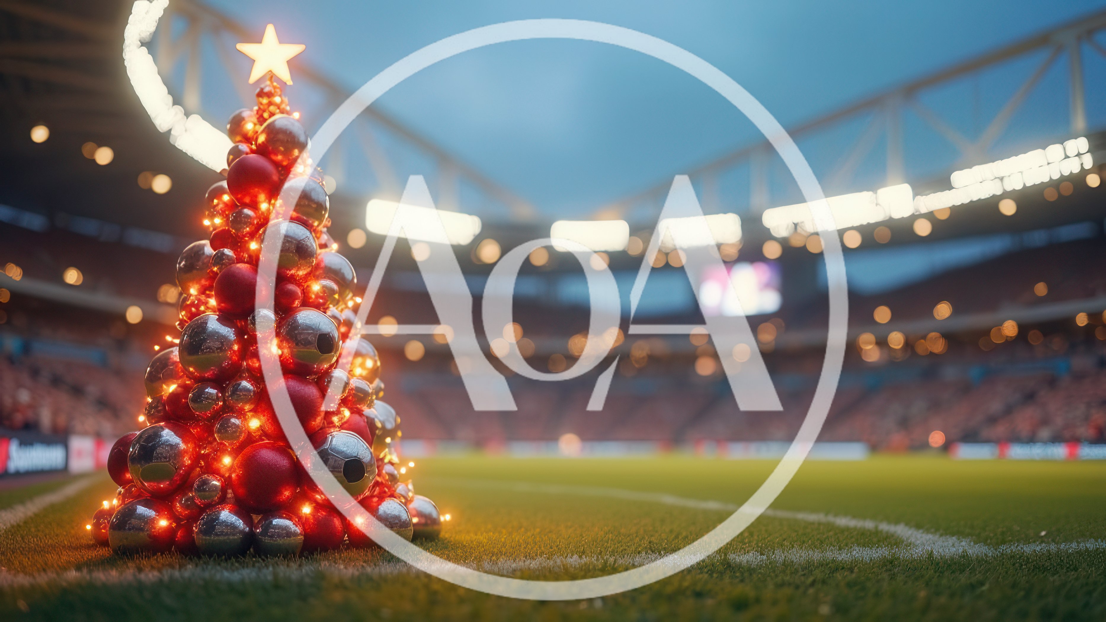 Christmas Tree Made Of Soccer Balls In Stadium