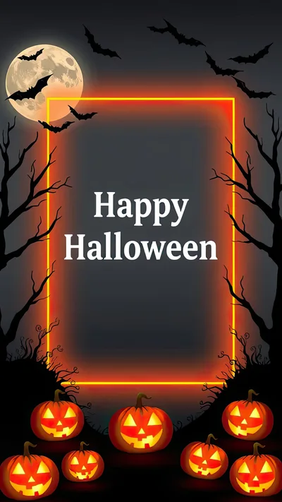 Happy Halloween Greeting Card With Glowing Pumpkins