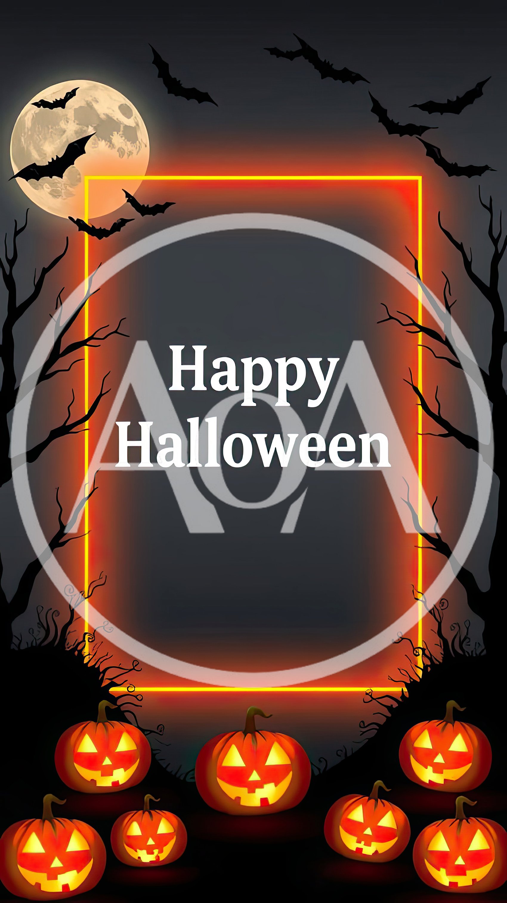 Happy Halloween Greeting Card With Glowing Pumpkins