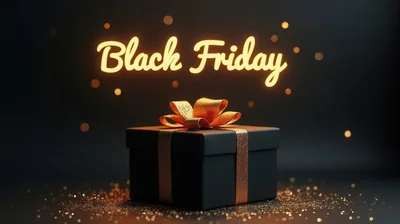 Black Friday Gift Box With Golden Ribbon