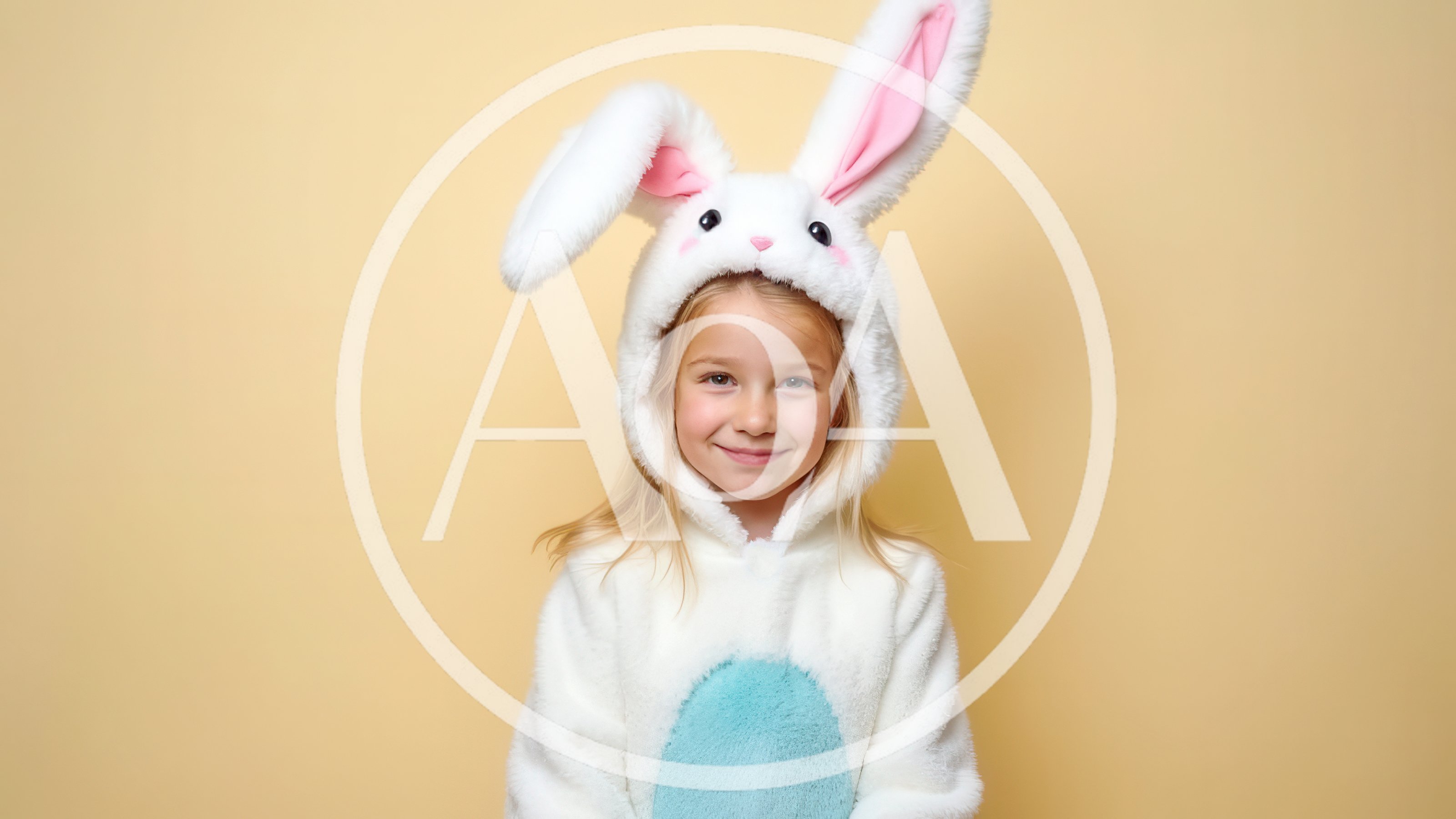 Young Girl Wearing A Fluffy Easter Bunny Costume