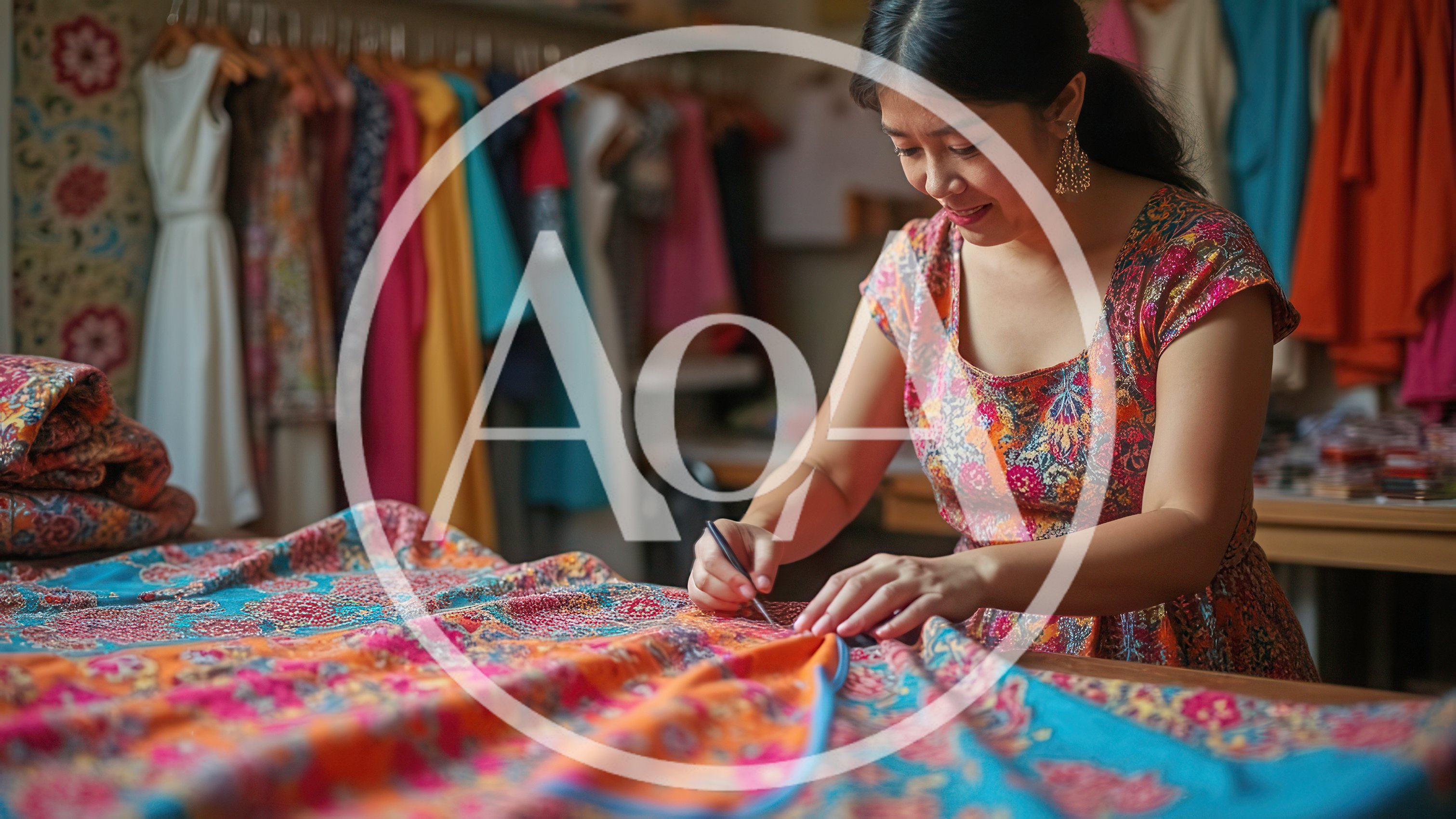 Fashion Designer Working On Intricate Fabric In Studio