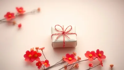 Small Gift Box Decorated With Red Flowers