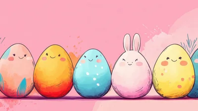 Cute Cartoon Easter Eggs With Faces