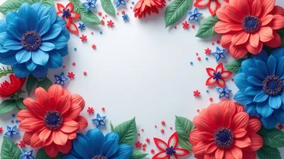 Patriotic Floral Frame With Red And Blue Flowers