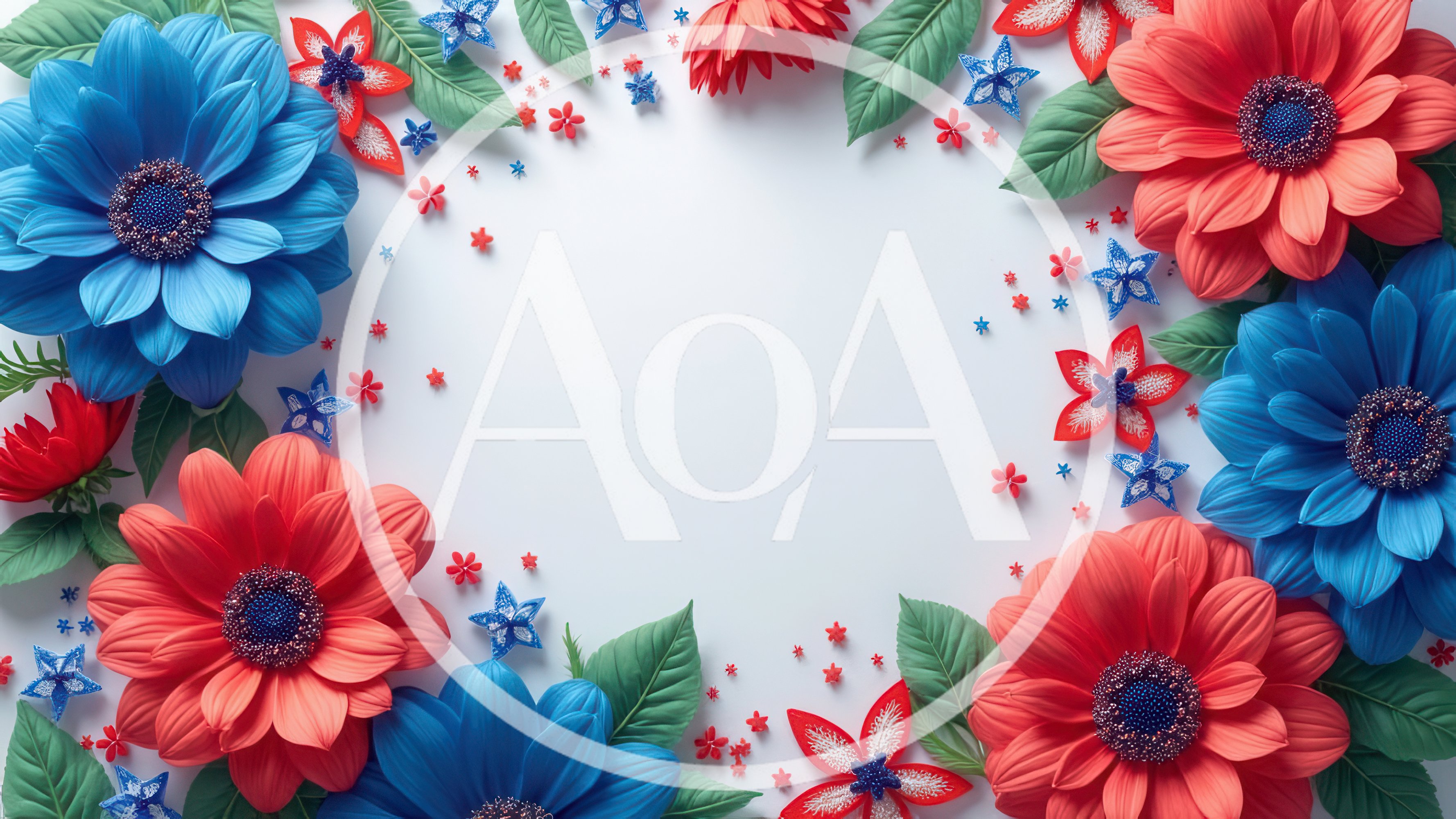 Patriotic Floral Frame With Red And Blue Flowers