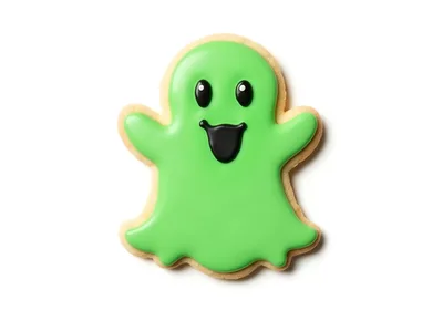 Green Ghost Shaped Sugar Cookie On White Background