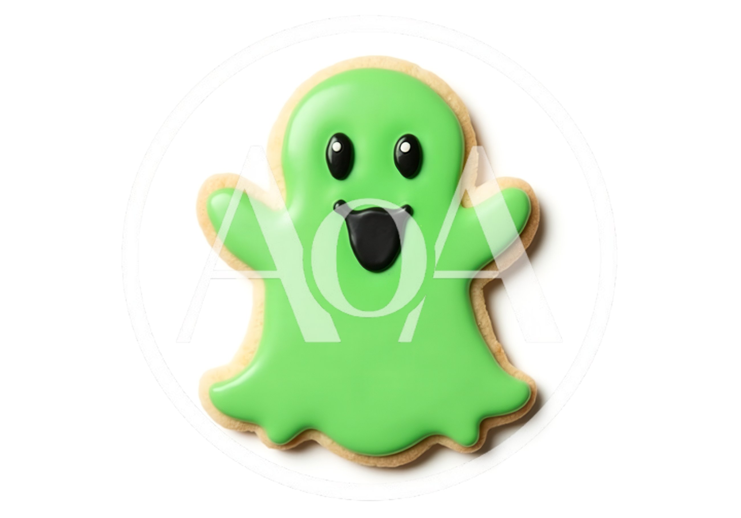Green Ghost Shaped Sugar Cookie On White Background