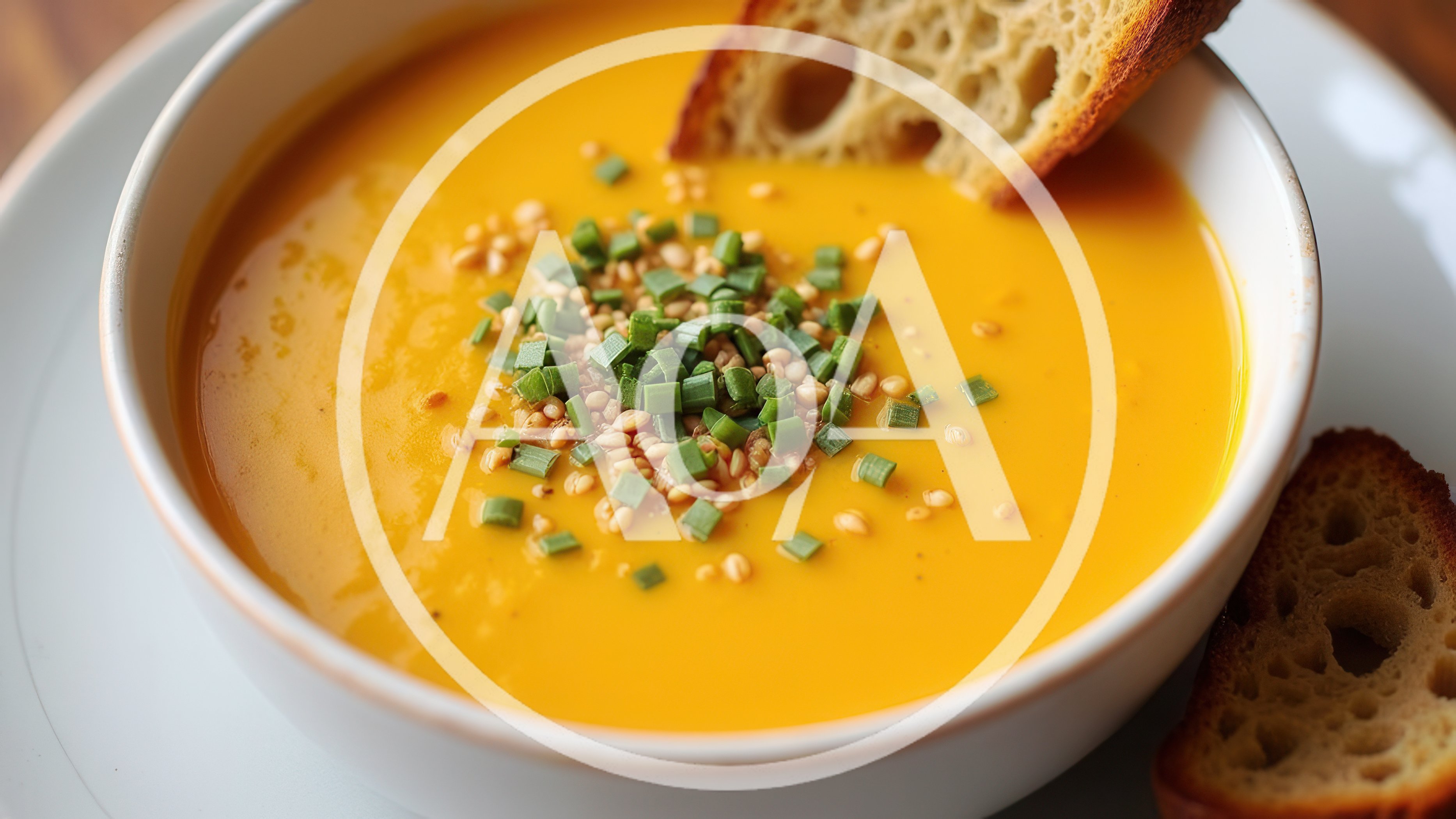 Bowl Of Creamy Butternut Squash Soup With Toasted Bread