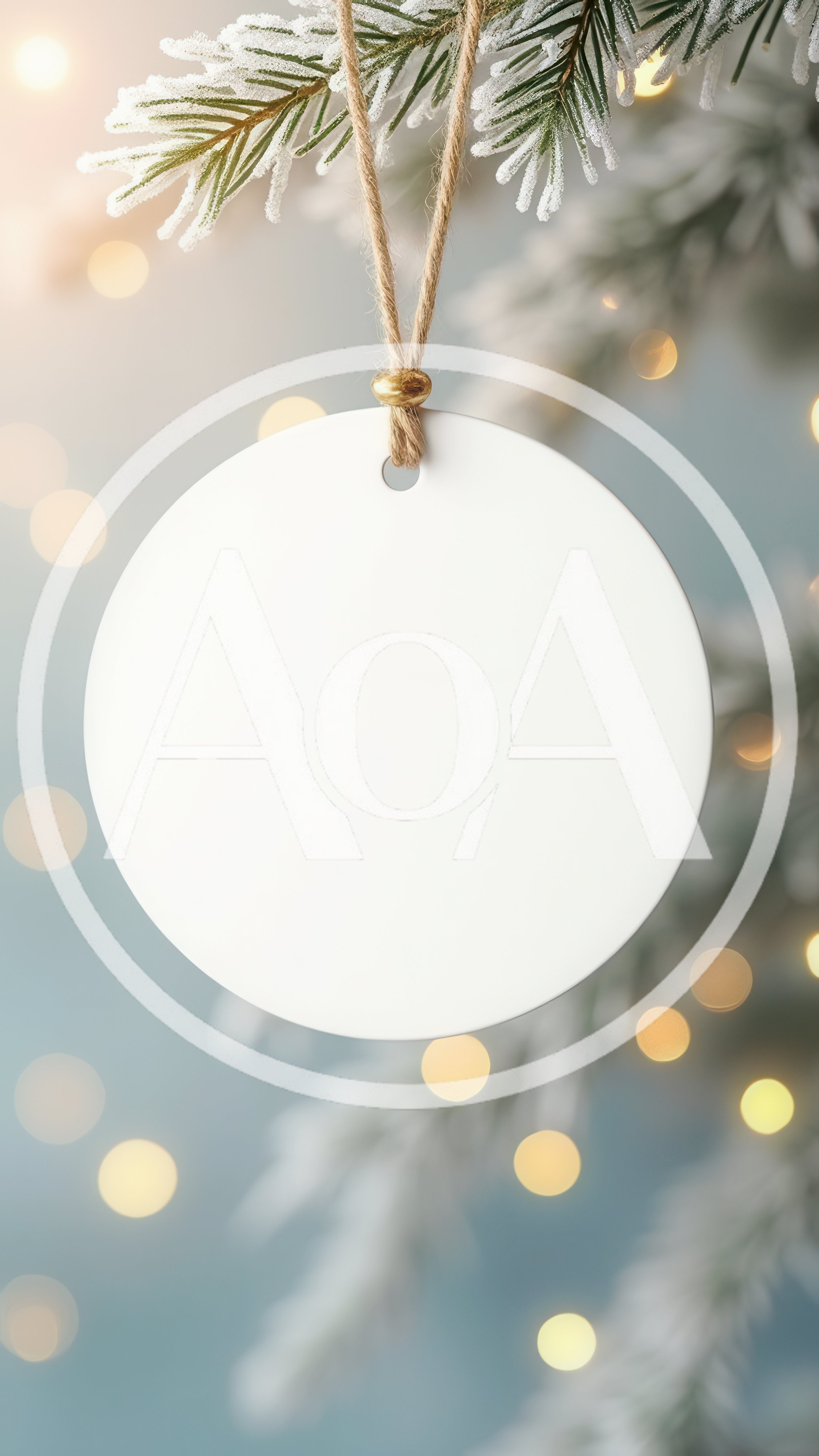 Blank White Round Christmas Ornament Hanging On Tree