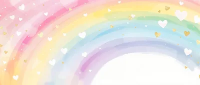 Watercolor Rainbow Background With Floating Hearts