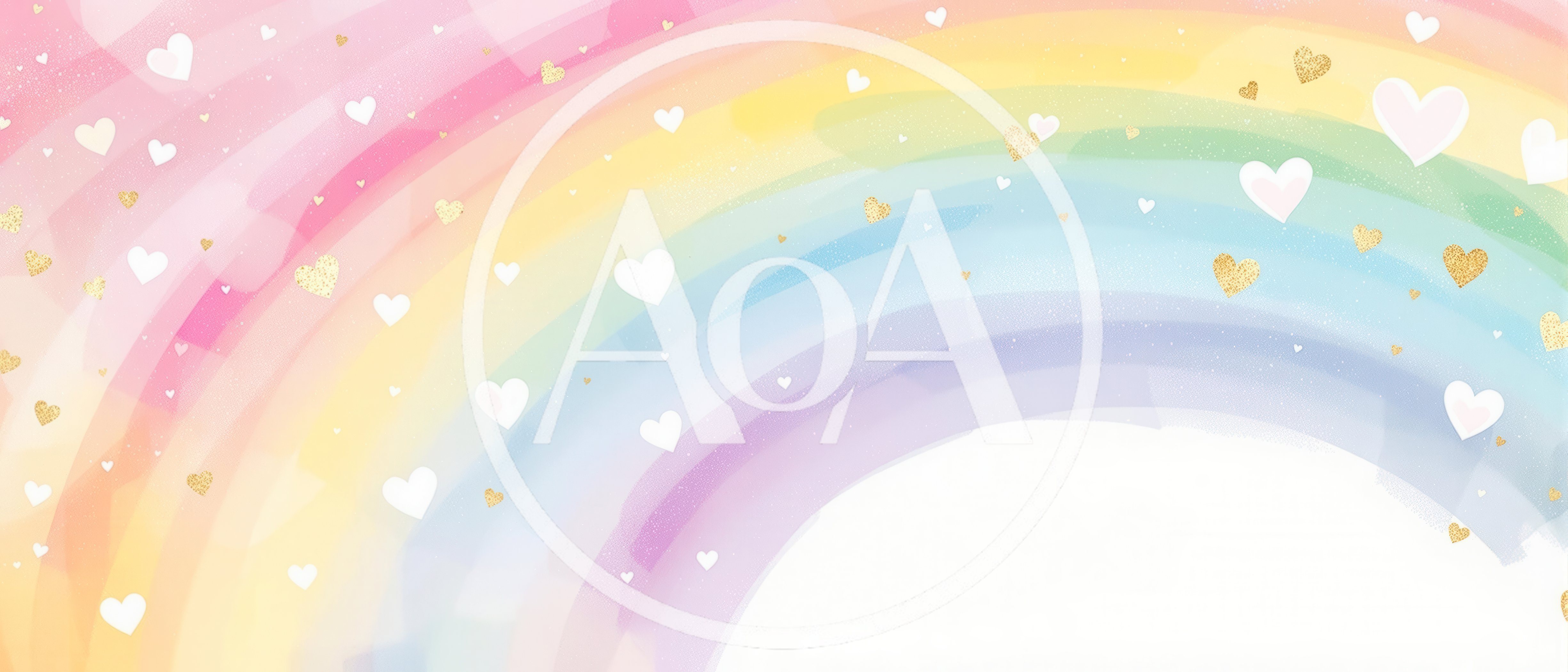 Watercolor Rainbow Background With Floating Hearts