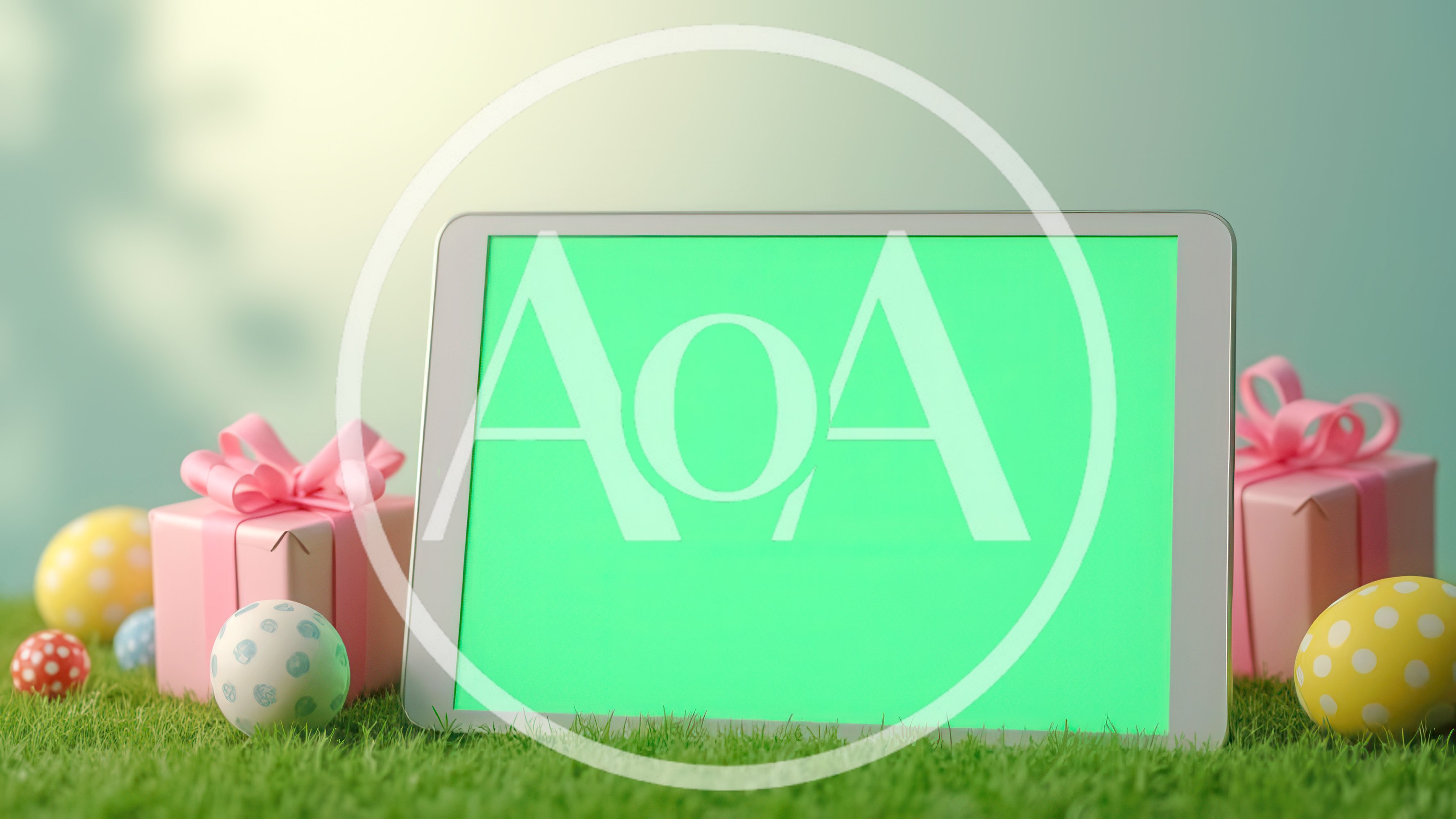 Tablet With Green Screen Surrounded By Easter Decorations